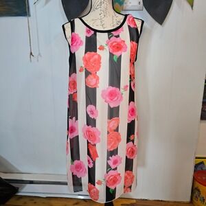 Gabriella Rocha Women Large Floral Striped Shift Dress Back Bow Pink Black White